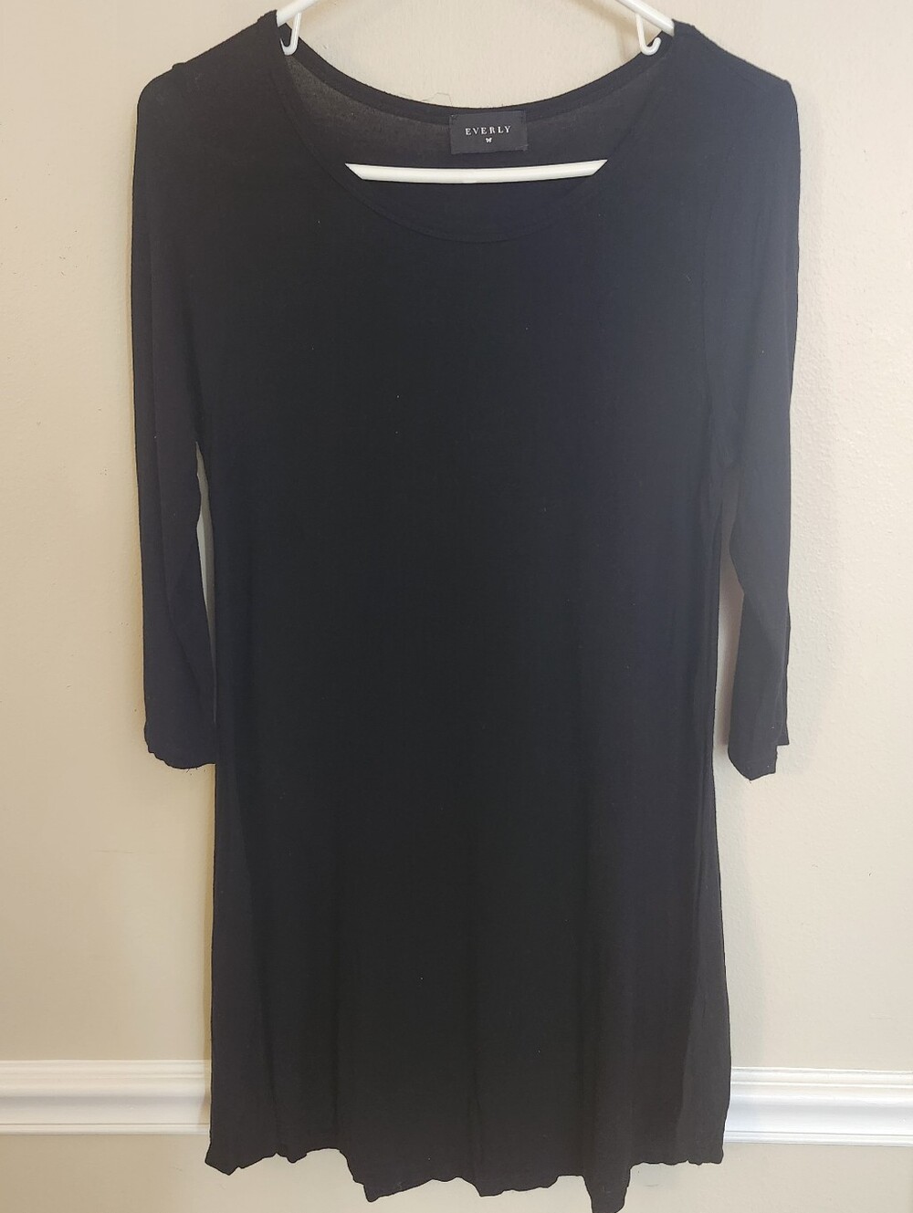 Everly Women's Black Knit A-Line Dress Scoop Neck 3/4 Sleeve Pleated Size S